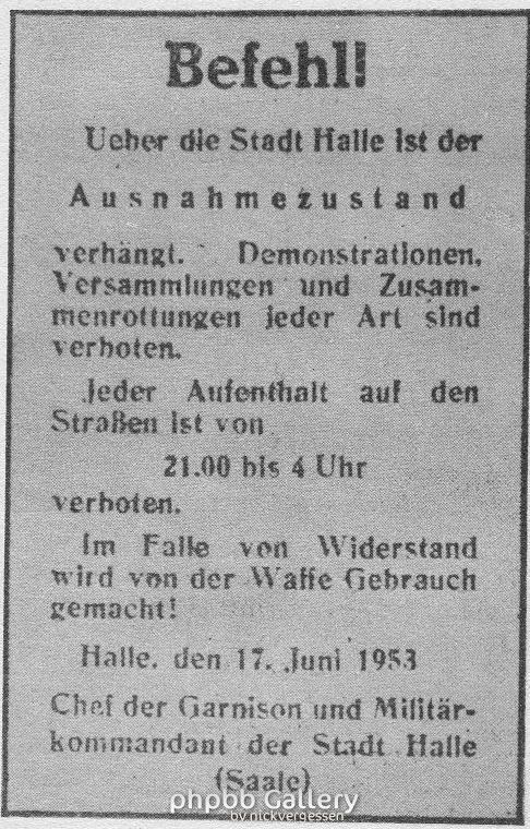 17 Juni 1953, Ankuendigung des Ausnahme-Zustand in Halle